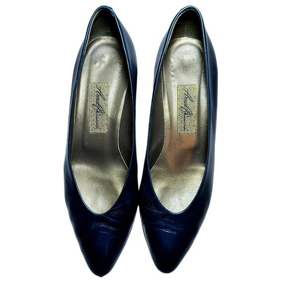 Vintage Amalfi Leather Dahlia Luster Anchor Teal Heels Size 8B Made in Italy - Picture 1 of 5